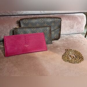 Canvas WOC wallet on gold chain monogram bag crossbody envelope clutch
